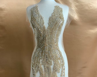 Rhinestone Applique, Beaded Wedding,Evening, Engagement,Prom, Dress beautiful Shine beautiful,sparkling,shiny ,embroidered ,tulle, mesh