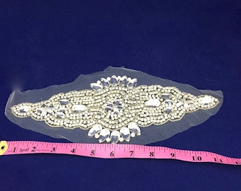 Crystal Applique, Rhinestone Applique, Bridal Applique, Applique, Beaded Rhinestones, Swarovski Applique GY6636 11X4.5 inches