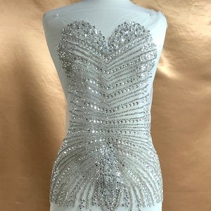 Rhinestone Applique, Beaded Wedding,Evening, Engagement,Prom, Dress beautiful Shine beautiful,sparkling,shiny ,embroidered ,tulle, mesh