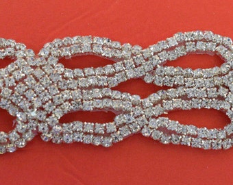 Crystal Rhinestone Trim by the Yard-Wholesale Silver Bridal Trim- rhinestone banding-2  " Crystal Trim -Rhinestone Applique