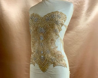 Designer Full body Rhinestone Applique, Beaded,Engagement, Evening,Prom, Wedding Dress Applique. Swarovski Shine # 81151