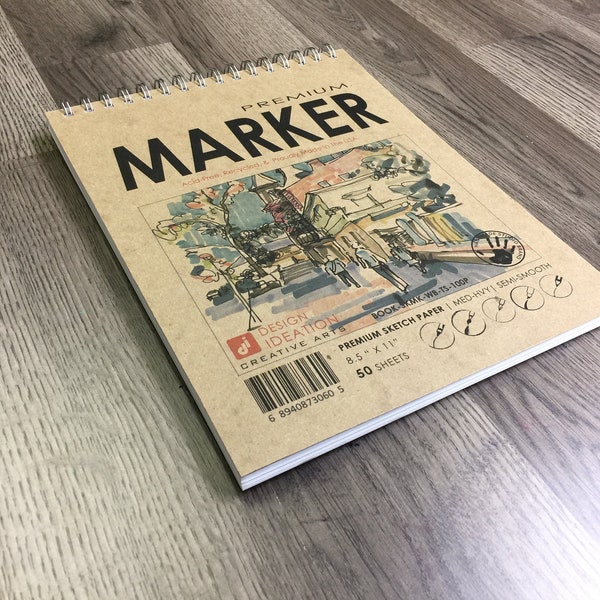 MARKER book. Wire bound pad style sketchbook for pencil, ink, marker, charcoal and watercolor paints. (8.5" x 11")