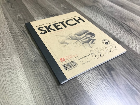 LAY FLAT Sketchbook. Removable Sheet, Journal Style SKETCH Book for Pencil,  Ink, Marker, Charcoal and Watercolor Paints. 8.5 X 11 