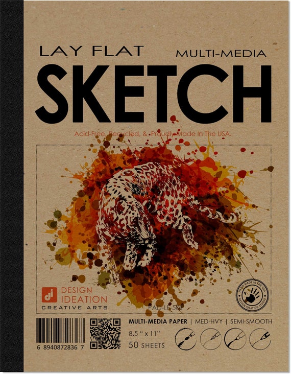 LAY FLAT Sketchbook. Removable Sheet, Journal Style SKETCH Book for Pencil,  Ink, Marker, Charcoal and Watercolor Paints. 8.5 X 11 