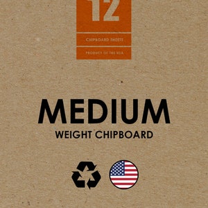 May include: Studio 12 Medium Weight Chipboard Sheets, product of the USA. The package is brown with a recycle symbol and an American flag. The text "Design Ideation Studio" is at the bottom.