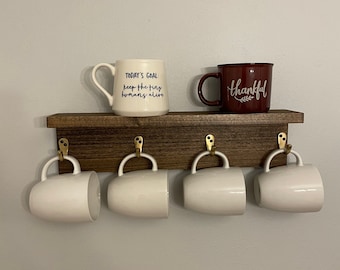 Coffee mug rack, hanging mug rack, kitchen display rack, coffee mug display, wall mounted rack