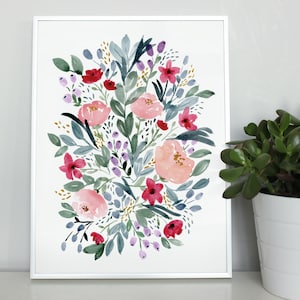 Aquarel bloemen Printable 8 x 10, Floral afdrukbare Wall Art, kwekerij, Decor van het huis, botanische kunst, Cottage chique, gast kamer