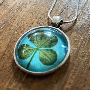 Genuine four-leaf clover necklace blue image 6