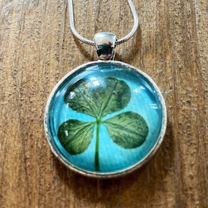 Genuine four-leaf clover necklace blue image 4