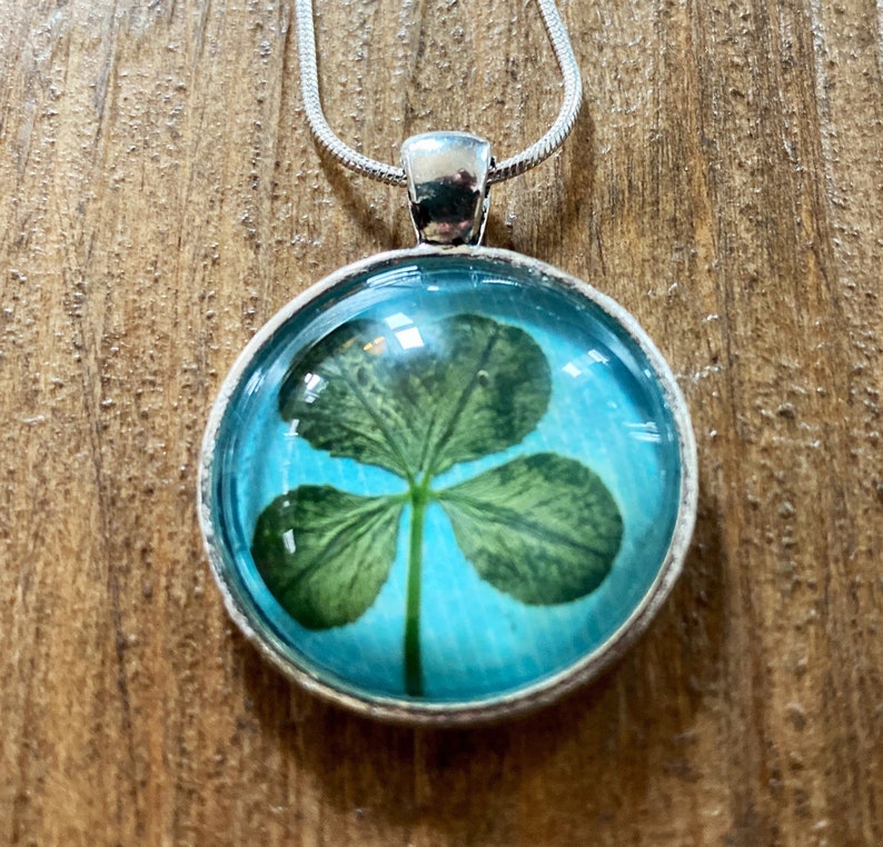 Genuine four-leaf clover necklace blue image 4