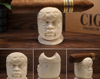 Olmec Head Cigar Rest – 3D Printed Single Cigar Holder & Desktop Cigar Accessory
