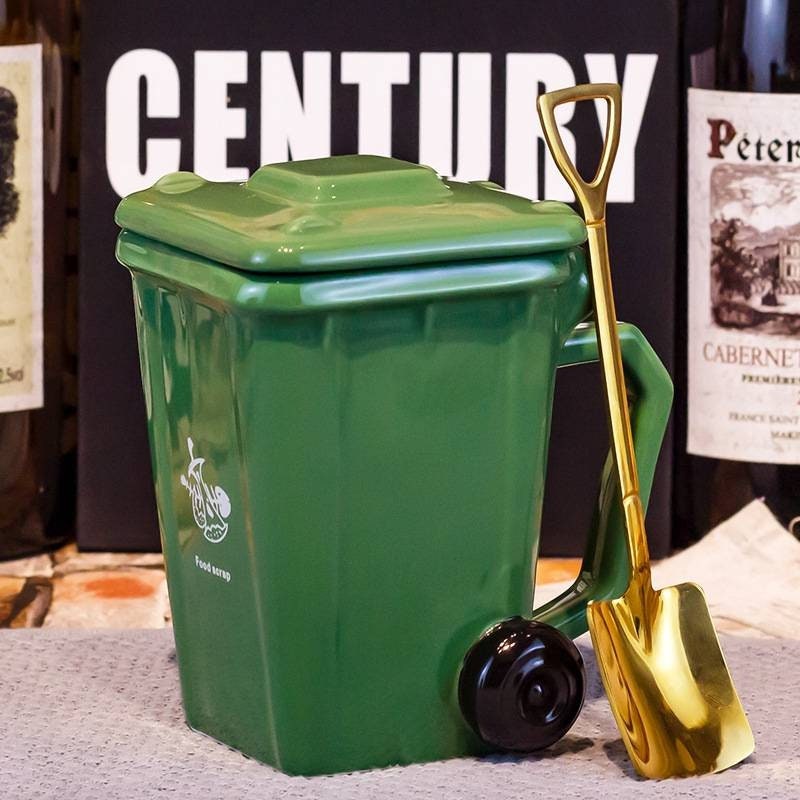 Ceramic Trash Can Coffee Mug With Metal Shovel Spoon Etsy