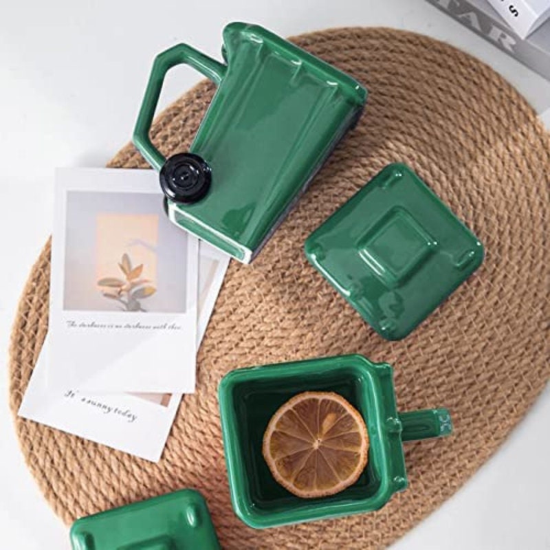 Ceramic Trash Can Coffee Mug With Metal Shovel Spoon Etsy