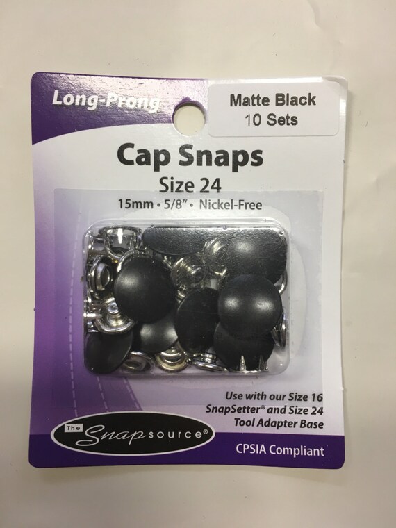 Matte Black SnapsSize 24, Set of 10, Snap Source, Long Prong Cap Snaps