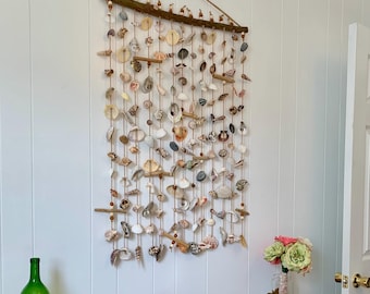 Seashell Curtain Wall Hanging: Coastal Beach House Decor Statement Piece