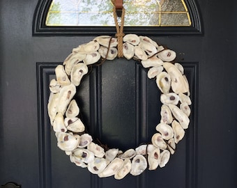 White Oyster Shell Wreath, Coastal Farmhouse Beach House Decor, Nautical Front Door Wreath