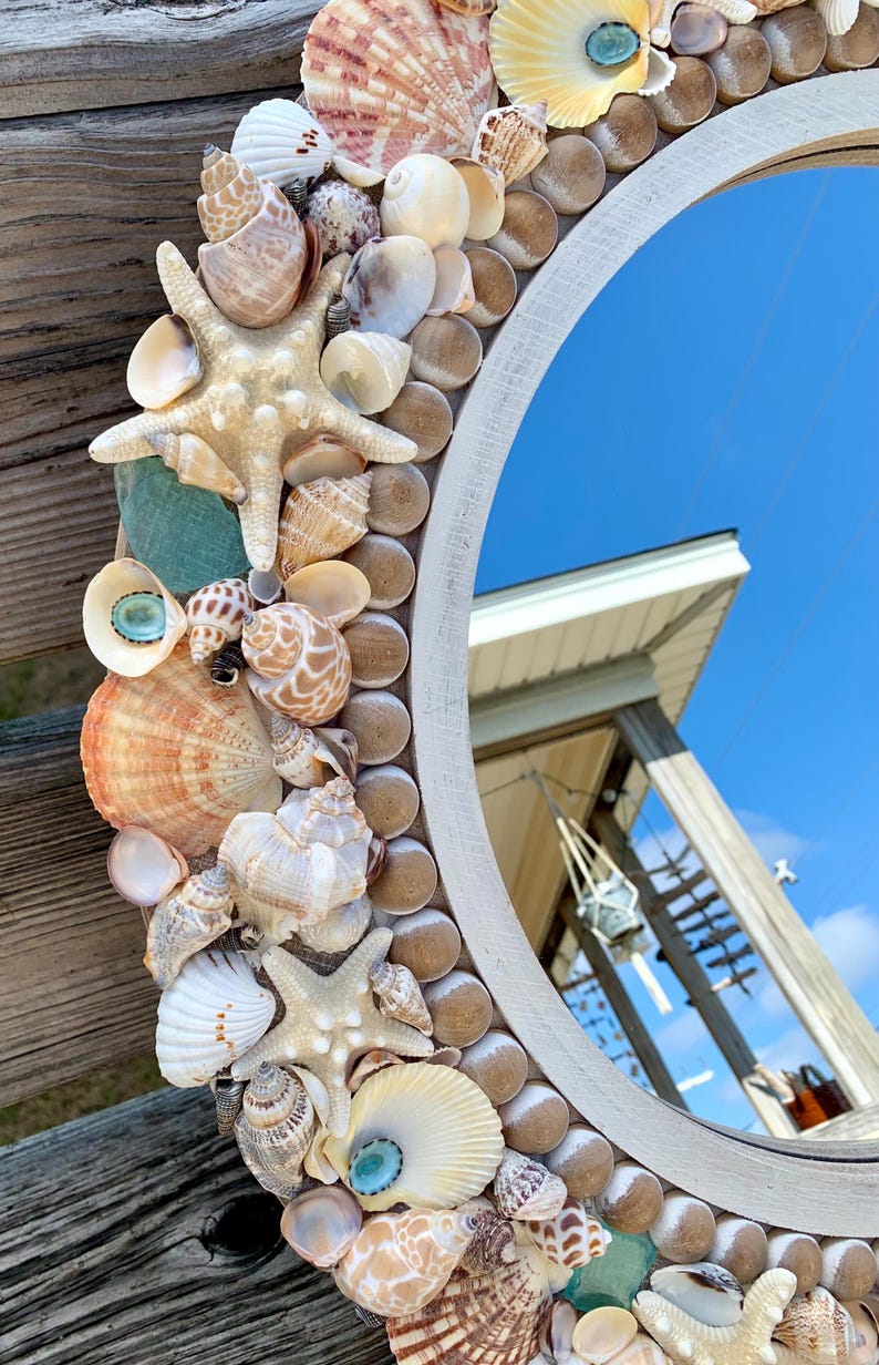Seashell Starfish Mirror / Coastal Beach House Wall Decor - Etsy