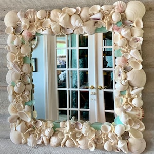 Handmade Seashell Mirror: Coastal Wall Decor with Sea Glass / Beach House Decor