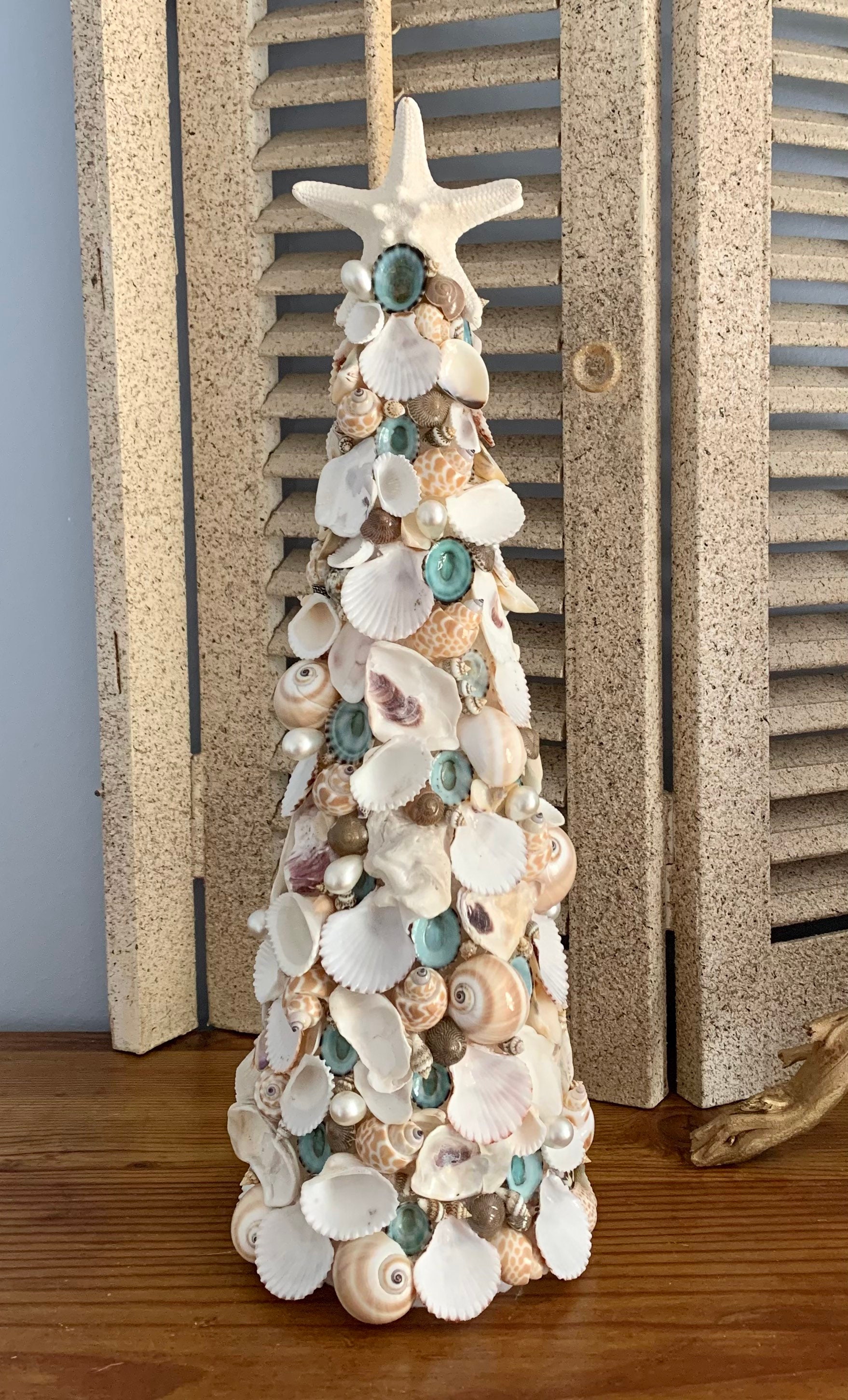 Seashell Christmas Tree Topiary With Starfish Topper: Coastal ...