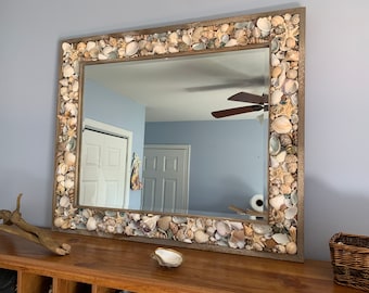 Large Seashell Mirror / Mirror with Seashell Frame / Coastal Beach House Wall Decor