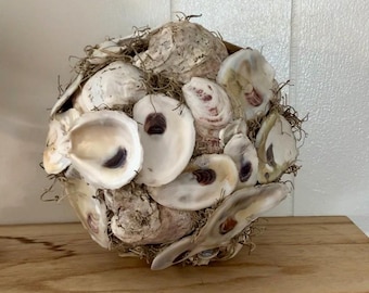Oyster Shell Ball, Coastal Farmhouse Home Decor, Nautical Art
