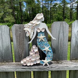 Seashell Mermaid Wall Decor: Coastal Art with Starfish