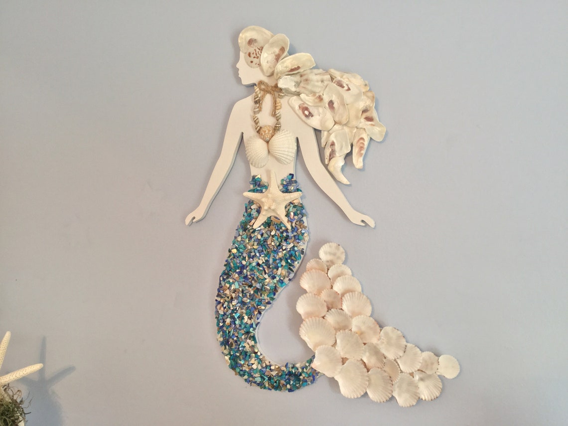 Seashell Mermaid Wall Decor / Blue Sea Glass Mermaid | Etsy