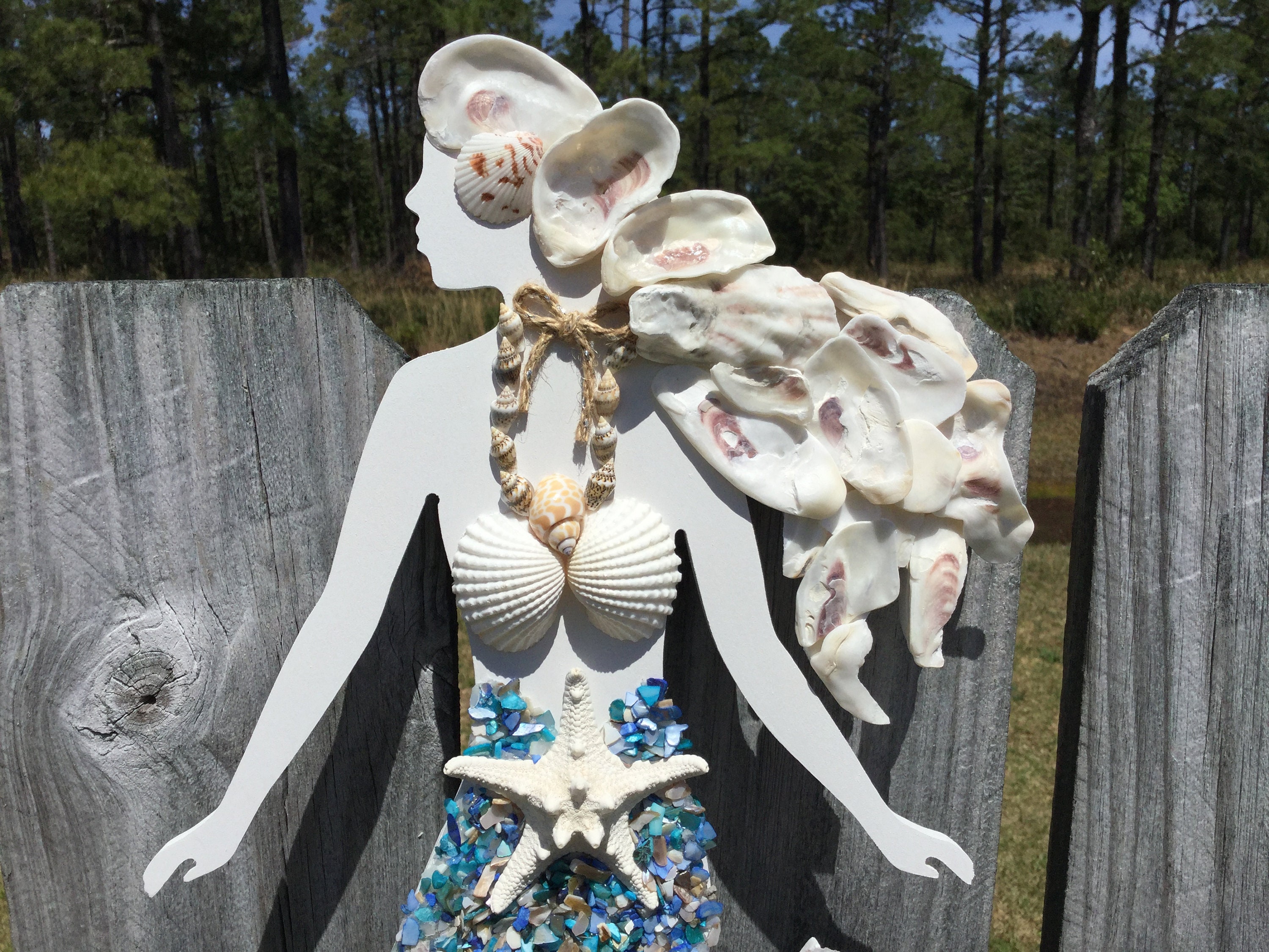 Seashell Mermaid Wall Decor / Blue Sea Glass Mermaid - Etsy Brazil