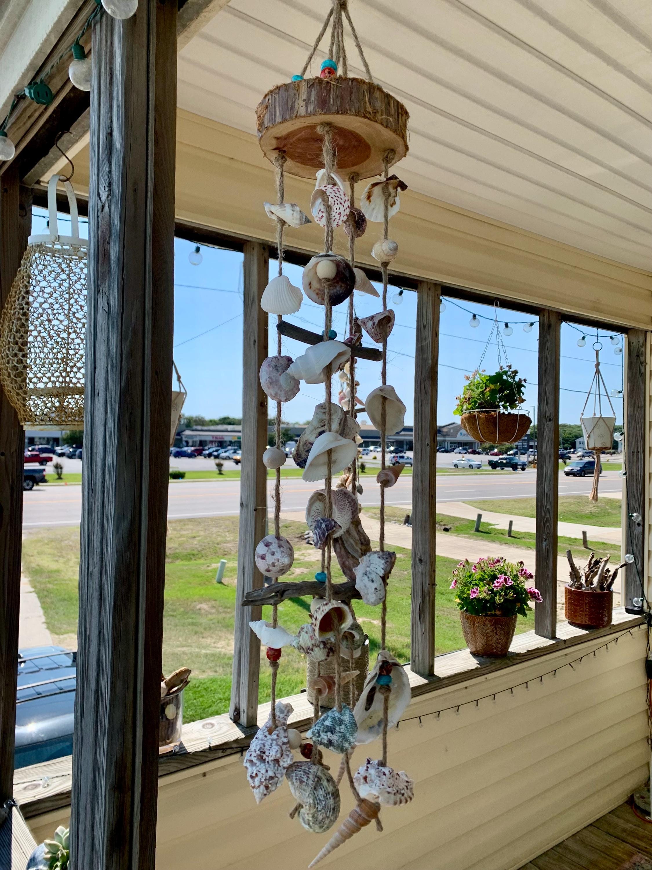 Seashell Wind Chime With Driftwood & Bohemian Beads / Beach House