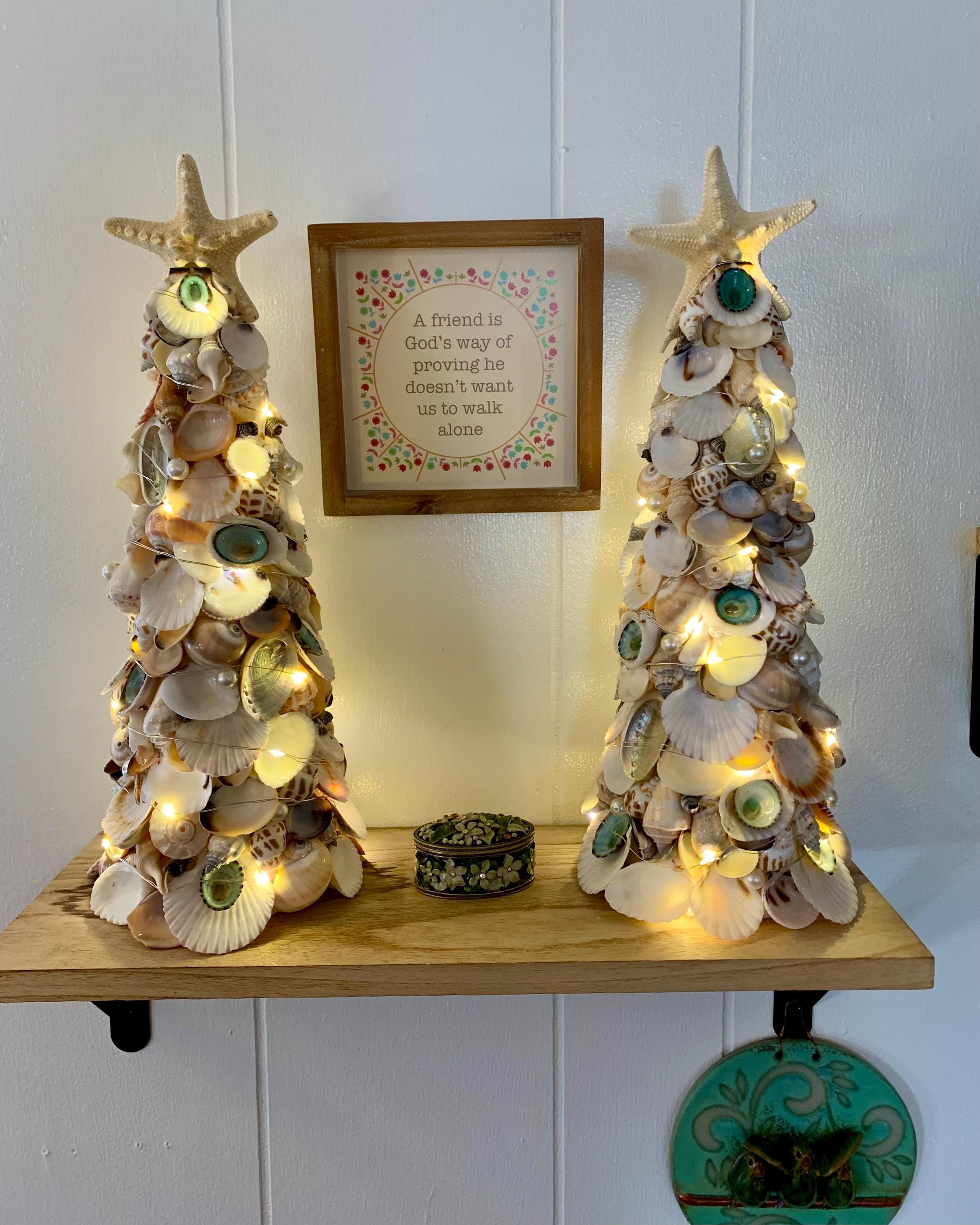 Seashell Christmas Tree Topiary With Starfish Topper: Coastal