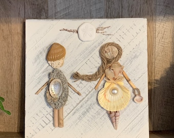 Seashell Beach People wall Art / Husband & Wife / Couples Anniversary Gifts