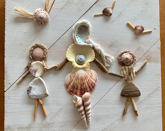 Seashell People Wall Art Decor / Grandmother / Mother & Daughters / Personalized Home Decor Gifts