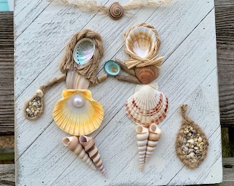 Handmade Seashell Beachcombers Wall Art, Coastal Decor, Sisters Friendship Gift