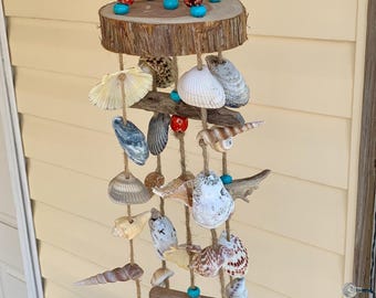 Seashell Wind Chime with Driftwood & Bohemian Beads / Beach House Decor / Coastal Home Gifts
