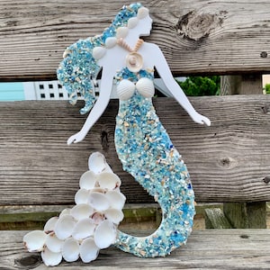 Coastal Seashell Mermaid Wall Decor | Handmade Nautical Wall Hanging | Beach House Wall Art | Boho Ocean Home Decor