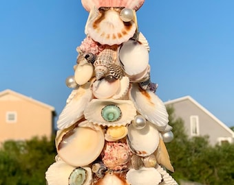 Seashell Christmas Tree, Coastal Beach House Home Decor, Nautical Ocean Lover Gift