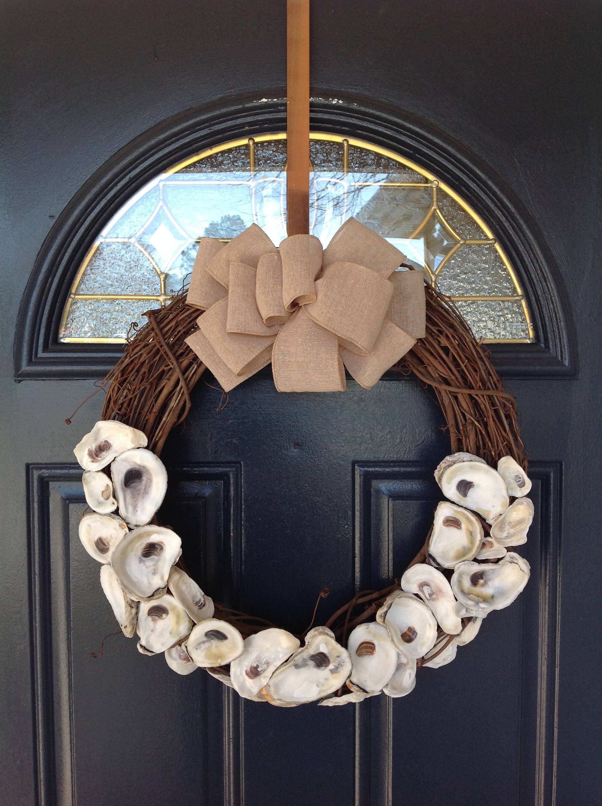 Oyster Shell Grapevine Wreath: Coastal Farmhouse Burlap Bow - Etsy