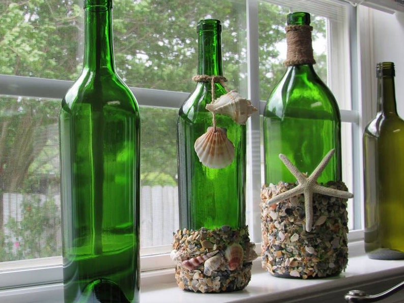 Seashell Wine Bottle Decor / Wedding Wine Bottle Centerpieces Etsy