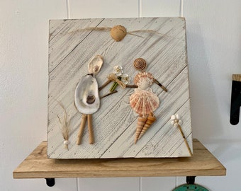 Seashell Couple Wall Art | Coastal Beach Wedding | Handmade Shell People Sign