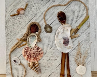Seashell People Fishing Wall Art / Brother Sister Memorial Sign / Couples Gifts