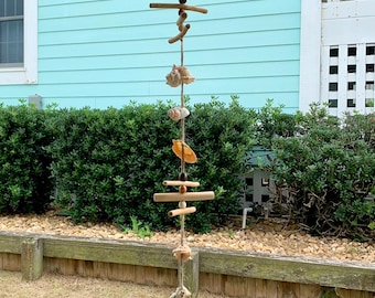 Beach String Wind Chime / Seashell Driftwood Hanging / Coastal Garland Decor