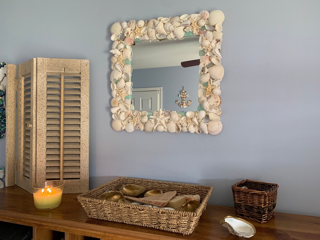 Seashell Mirror Wall Decor / White Seashell Mirror With Sea - Etsy