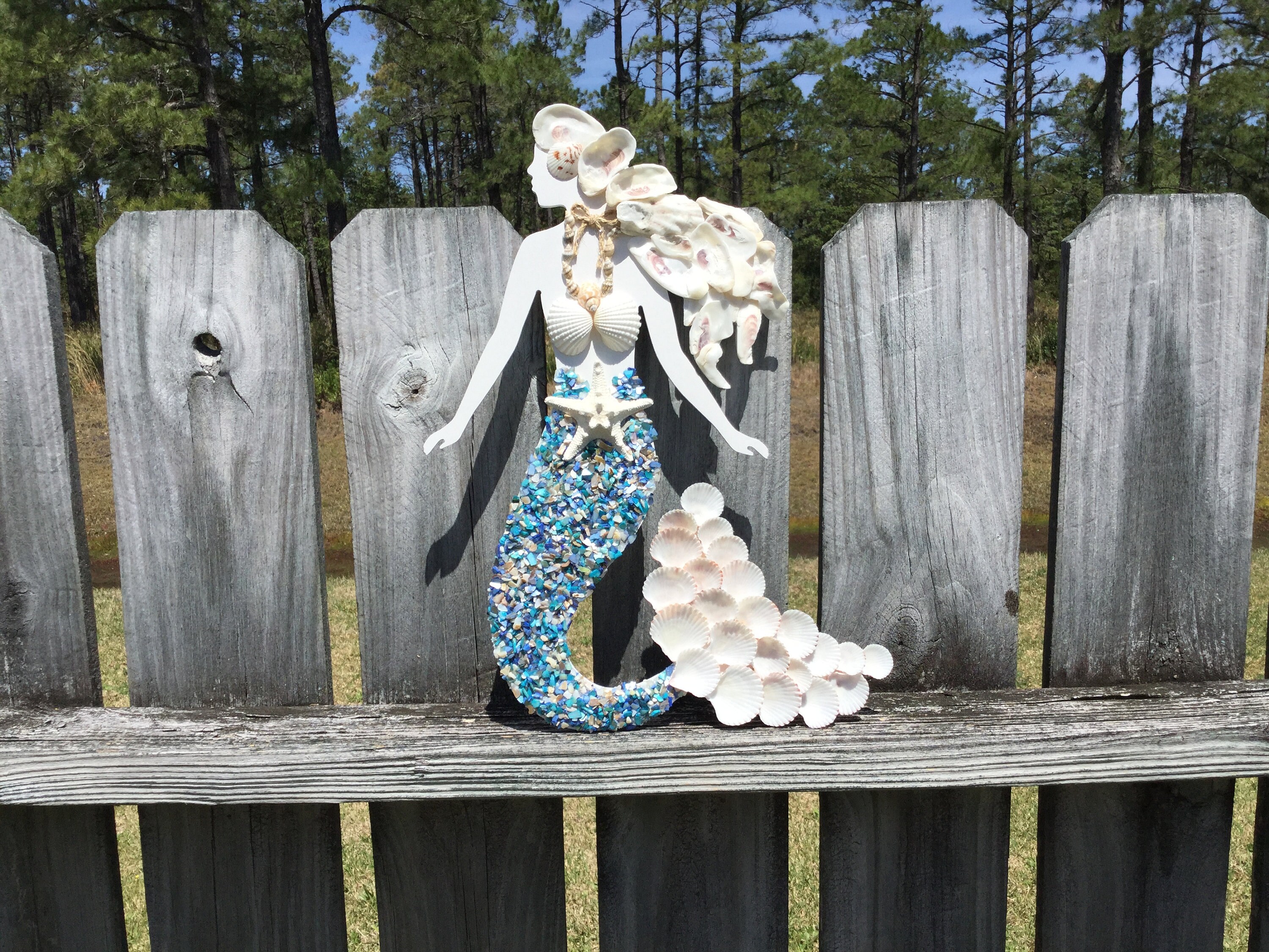 Seashell Mermaid Wall Decor / Blue Sea Glass Mermaid - Etsy Brazil