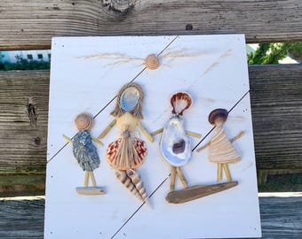 Seashell People Wall Art / Personalized Gift Mother & Sons / Beach House Decor