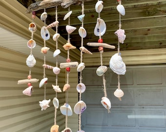 Seashell Wind Chime on Driftwood | Bohemian Beach Decor | Coastal Housewarming Gifts /Tropical Beach Art