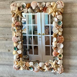Coastal Seashell Mirror / Beach House Wall Art / Housewarming Gifts