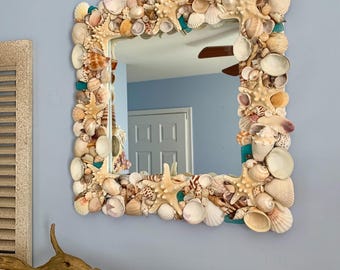 Seashell Starfish Mirror: Coastal Beach House Wall Decor