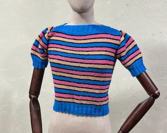 Vintage Reproduction Striped 1940s Hand Knitted Jumper