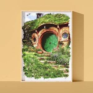 Impresión en acuarela de Bolsón Cerrado: Hobbiton, Nueva Zelanda (Descarga digital)