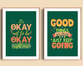 Set of 10 Mental Health & Motivational Printable Wall Art | Wellness Prints On An Emerald Green Background | Great As Home Or Office Decor